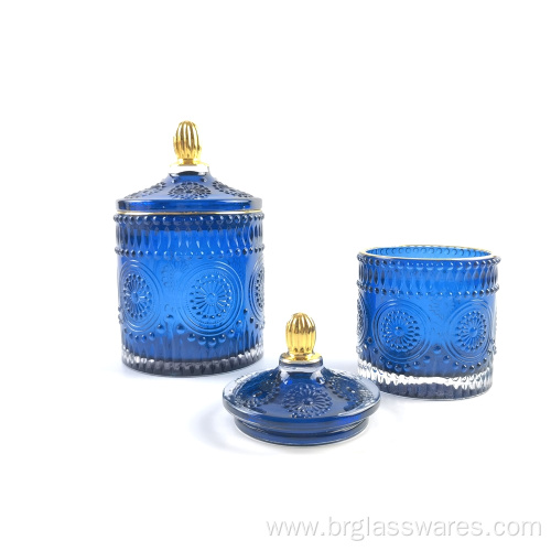 2021 hot sale sprayed colorful glass candle jar with lid rim/knob